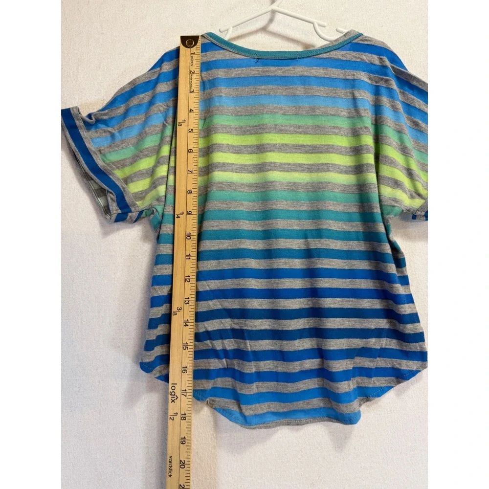 Xtraordinary Girls Blue Green Striped Tie Front Short Sleeve Top Size M